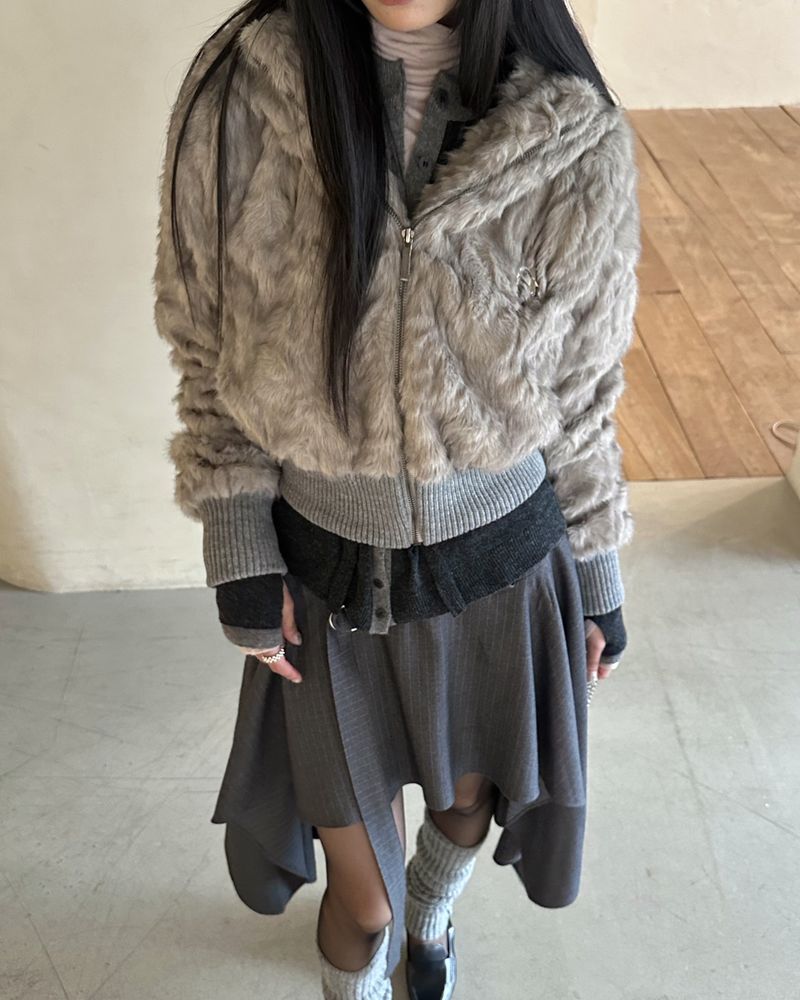 Bunny Cropped Fur Hooded Jumper