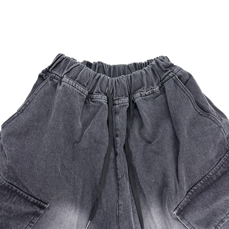oblique cargo denim bermuda pants