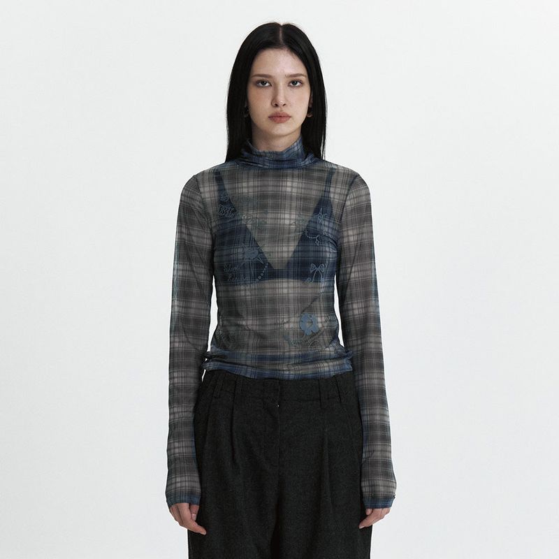 C SEE-THROUGH CHECK T-SHIRT_BLACK