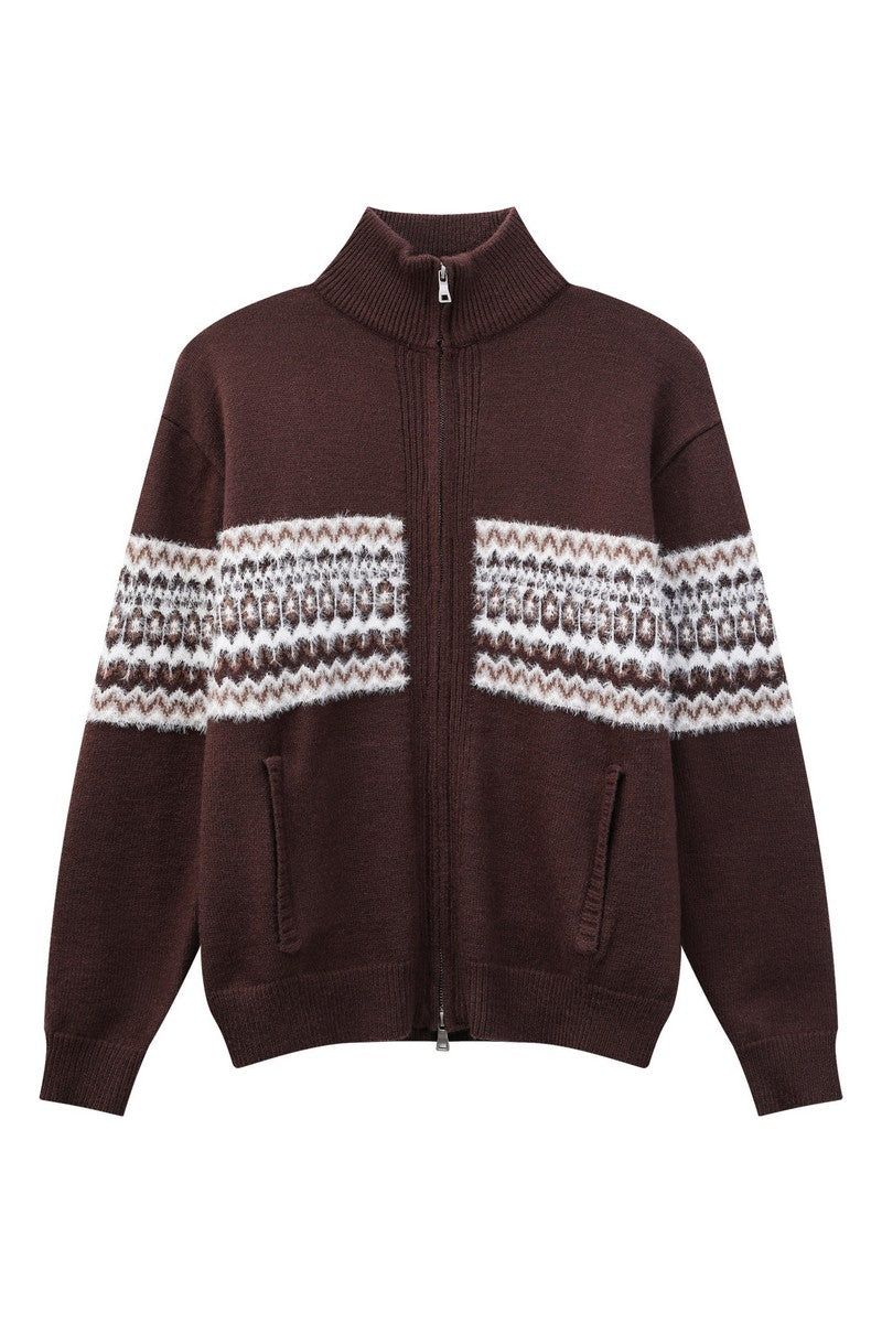 Heavyweight Fair Isle Knit Zip Cardigan