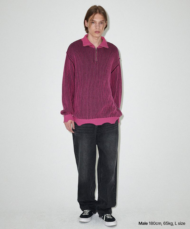 CUTTING CONTRAST HALF ZIP-UP KNIT
