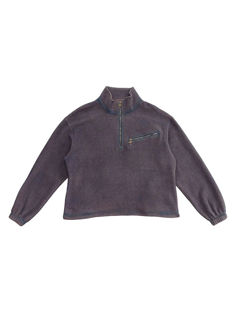 WANGXINGYU（ワンシンユー）の「FLEECE SMUDGED DISTRESSED COLOR-TOOTH ZIPPER DRAWSTRING HALF-ZIP SWEATSHIRT（Tops）」