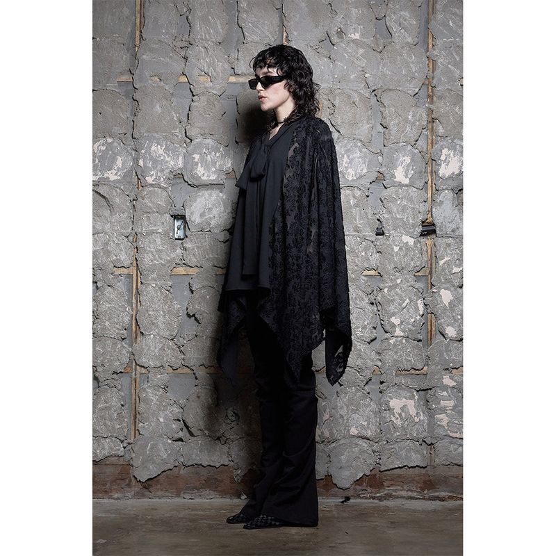 RIBBON TIE CAPE BLOUSE