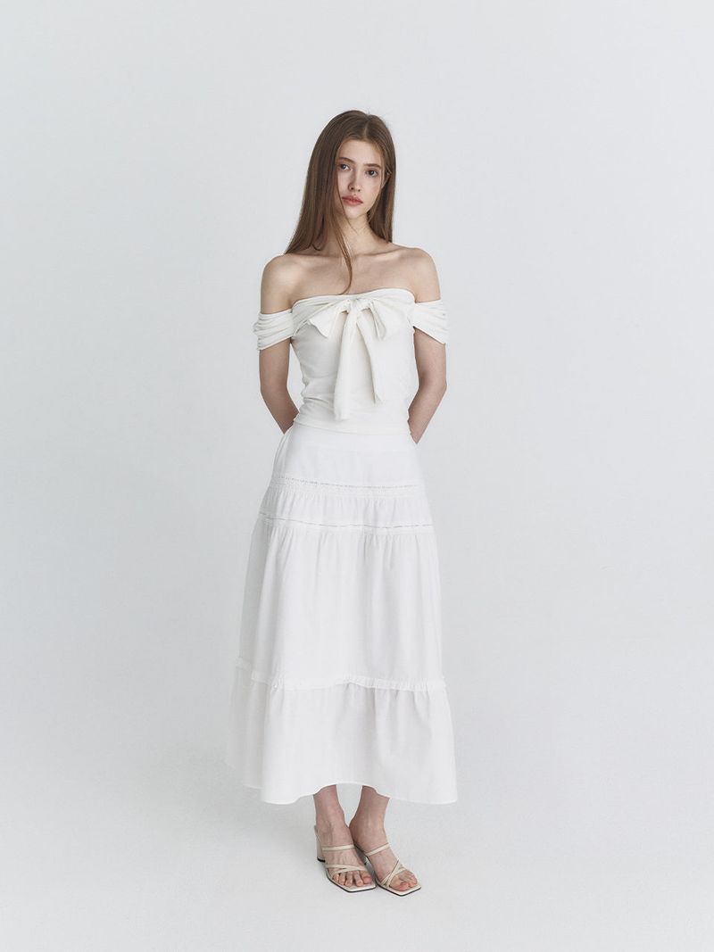 Off shoulder ribbon top (Ivory)