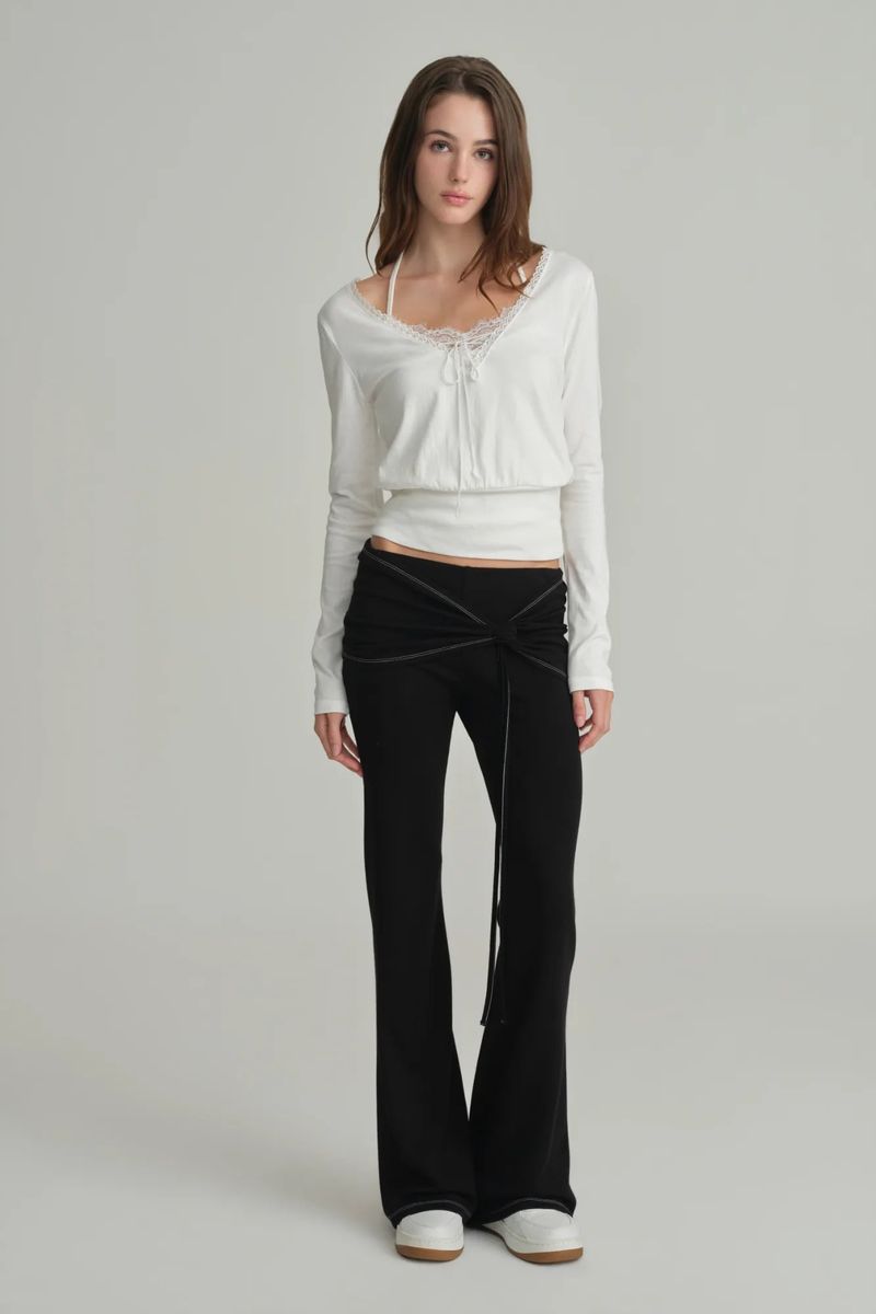 Ballet studio flare line pants, Black