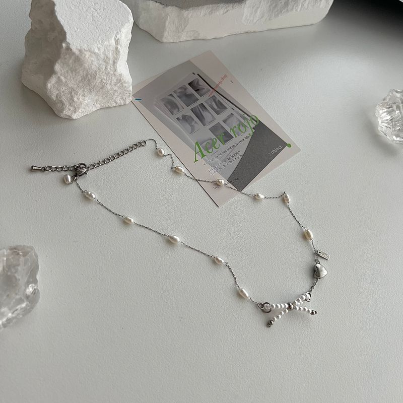 oru Ballet Core Innocent Natural Ribbon Fresh Pearl Short Layered Necklace
