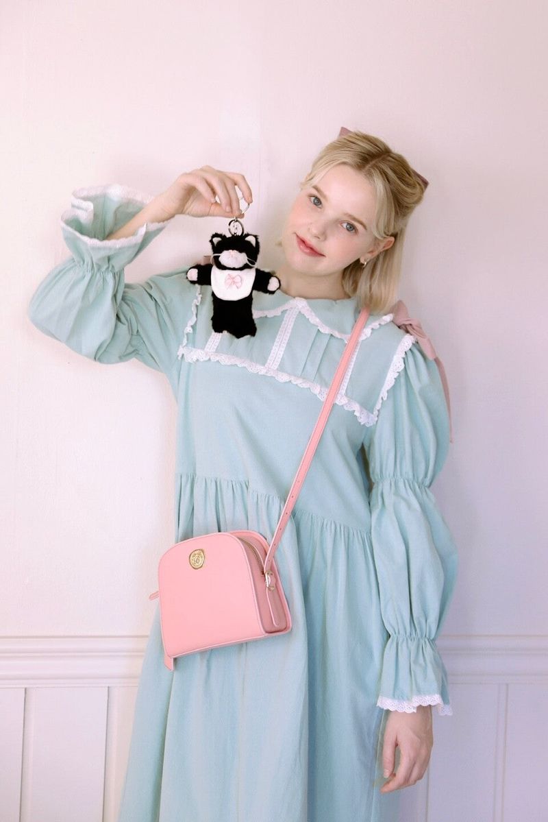 Half Moon Cow Leather Cross Bag ( Pink )