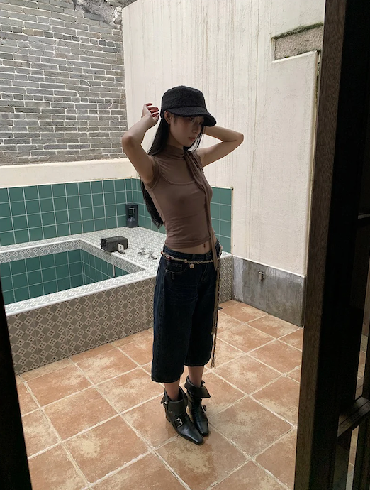Retro straight capri denim pants