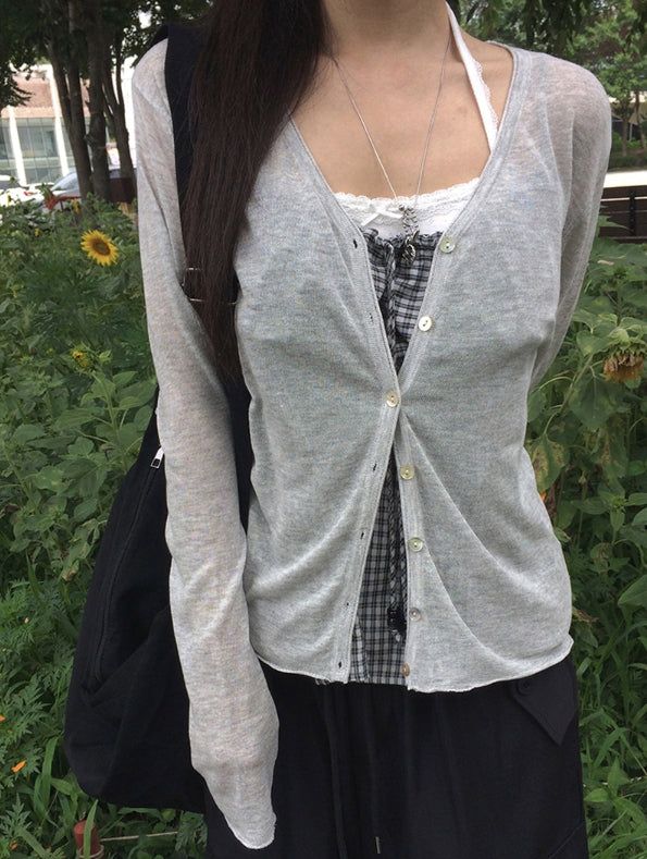 anyonemore(エニーワンモアー)の「Take See-Through Linen Knit Long Sleeve Cardigan(Tops)」