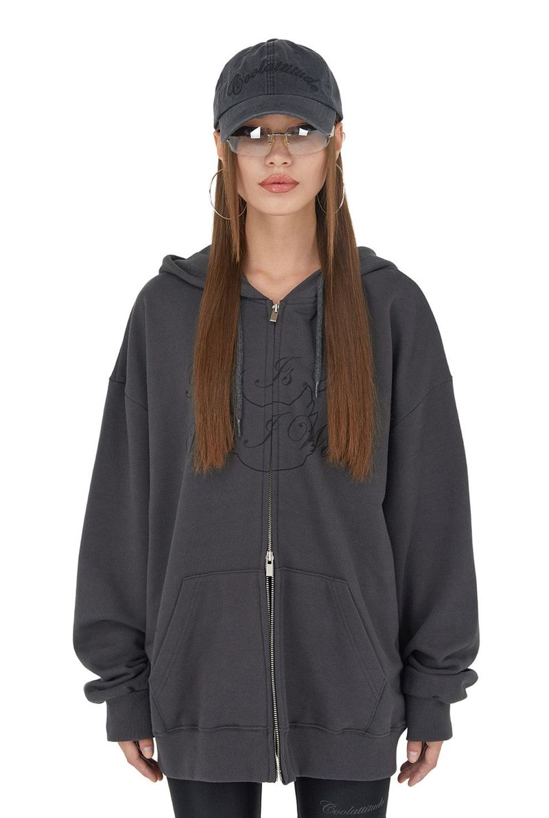 ITZAVIBE（イッザバイブ）の「[IHD002-4] SIGNATURE GRAPHIC HOOD ZIP UP CHARCOAL（Tops）」