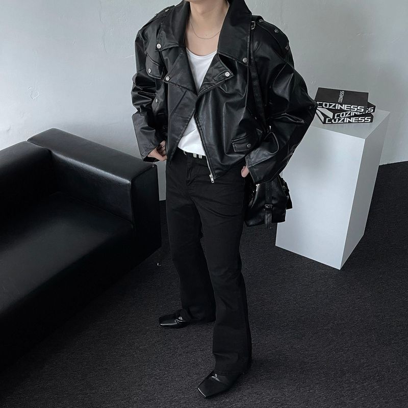 Leather Cropped Trench Jacket (DP738144678784)