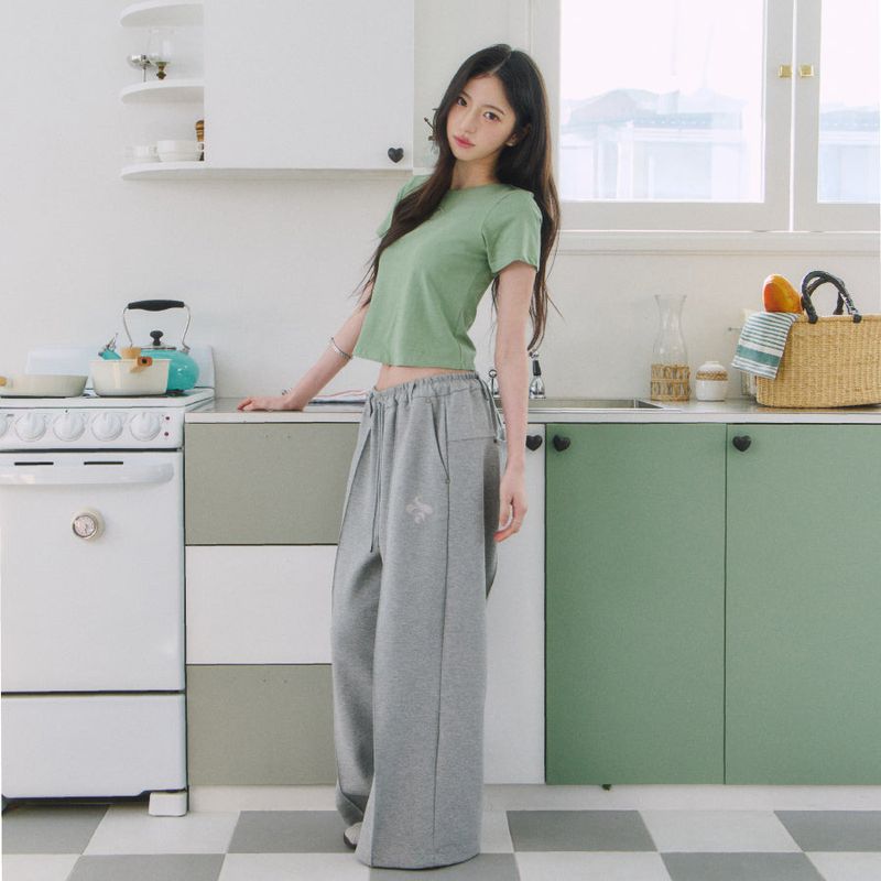 Cotton Blend Wide Track Pants [Grey]