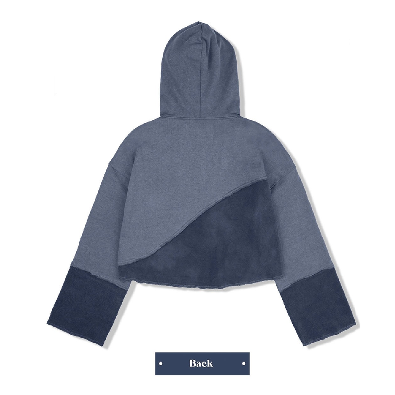 PIGMENT TWO BLOCK CROP HOODIE_BLUE NAVY