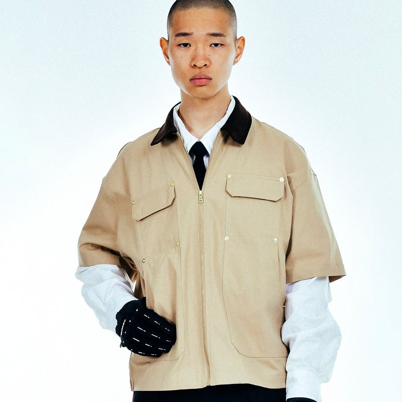 C.O.M.E（シーオーエムイー）の「[UNISEX] C.O.M.E Mechanic Short Sleeve Work Jacket (Camel)（Jackets/Outerwear）」