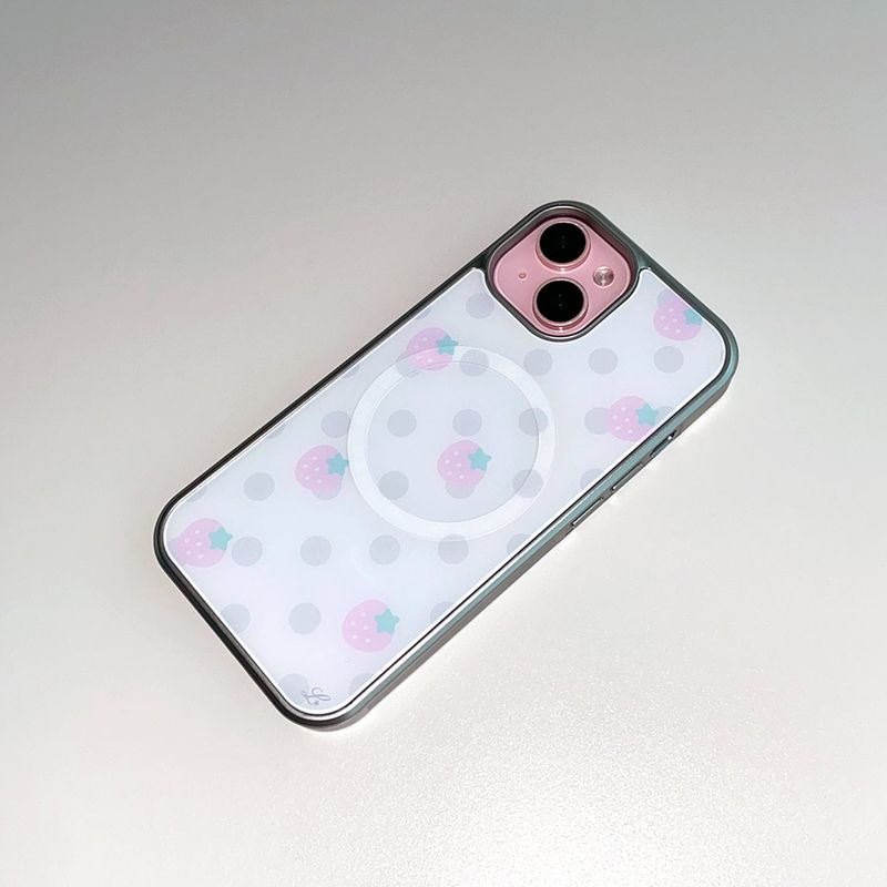[MADE] STRAWBERRY DOT PHONE CASE (glass silver bumper)