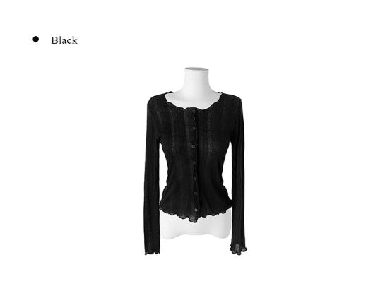 Iton Frill Ribbed See-Through Cardigan