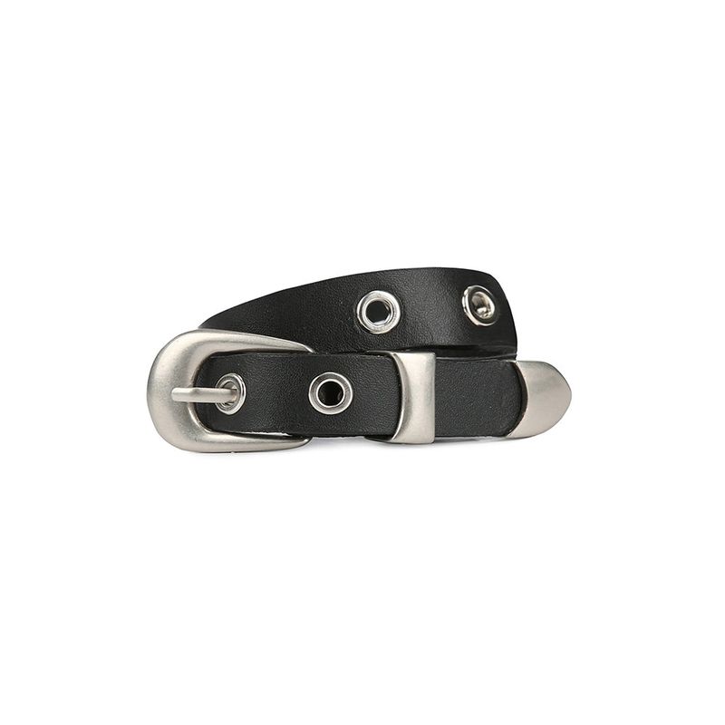  Eyelets Buckle Leather Belt - BLACK