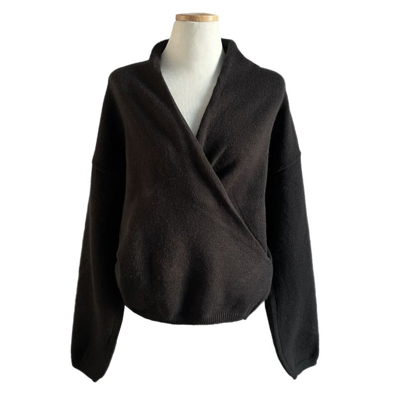 Melli Loose-Fit Wrap V-Neck Hidden Snap Knit Top
