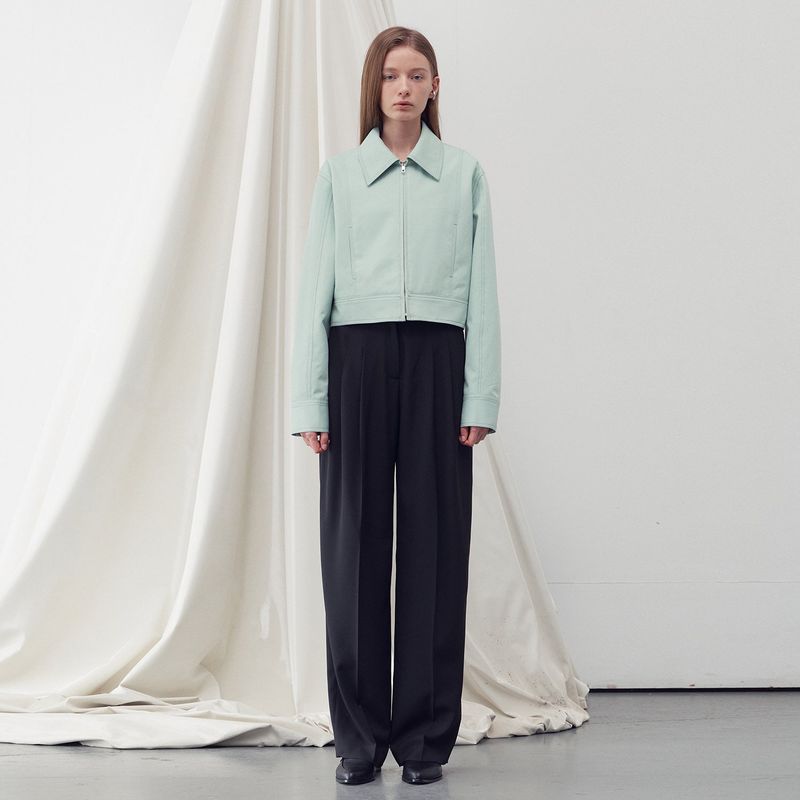STITCH DETAILED BOMBER JACKET PASTEL MINT