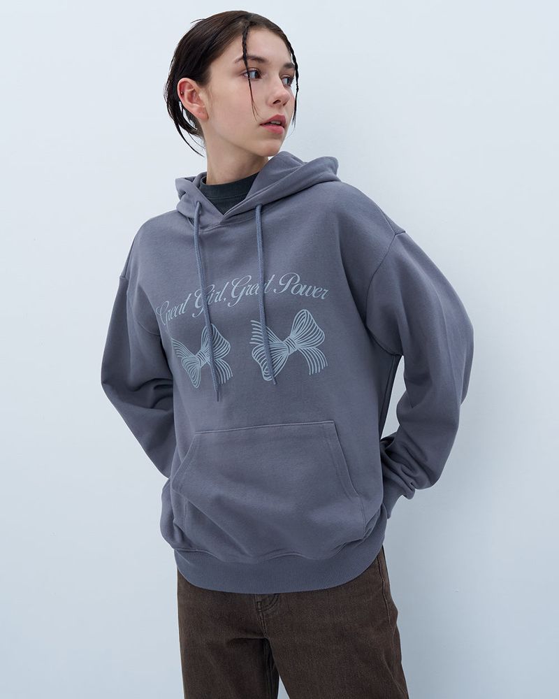 TWIN RIBBON HOODIE-GRAY