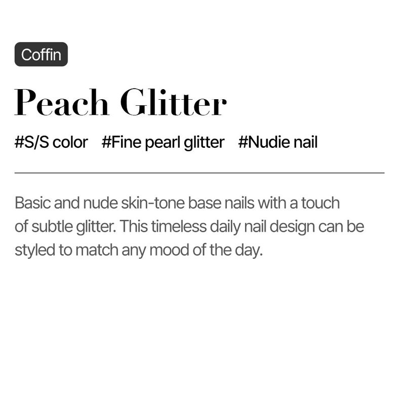 MUZMAK Reusable Nail Tip Peach Glitter(Coffin)