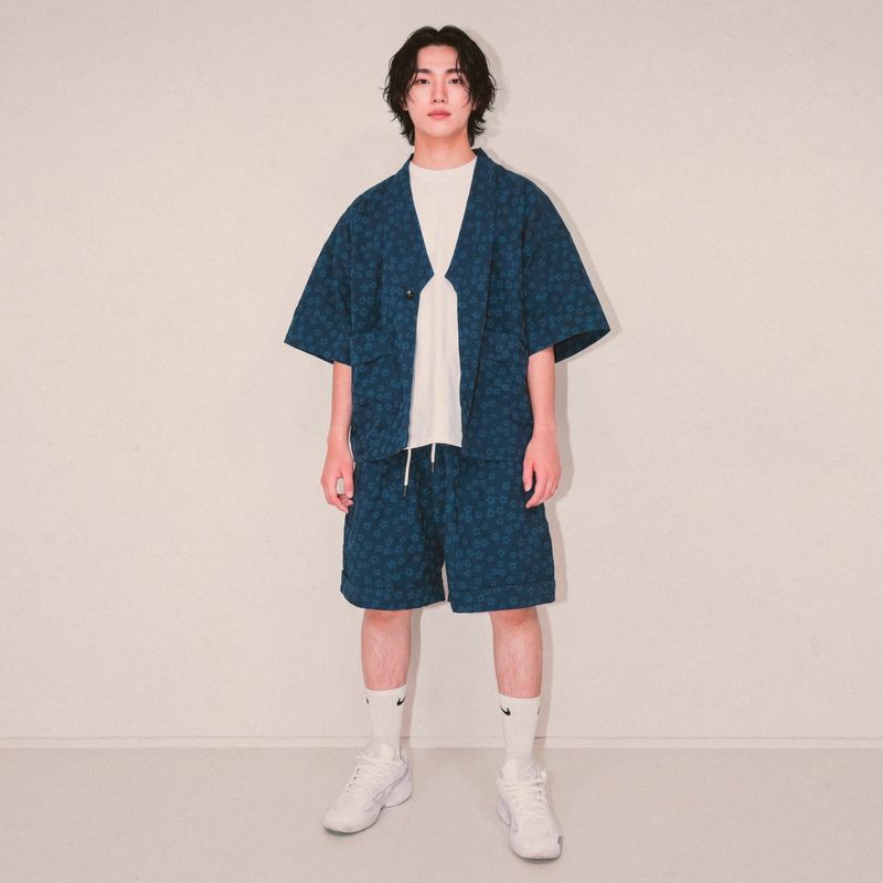 flower robe cardigan_blue