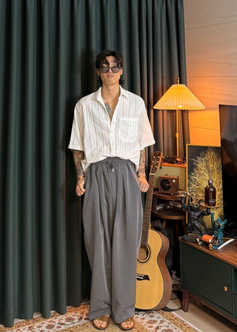 Planned Banding One-Tuck String Slacks