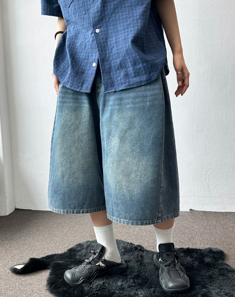 If Side Pintuck Denim Bermuda Shorts 3color