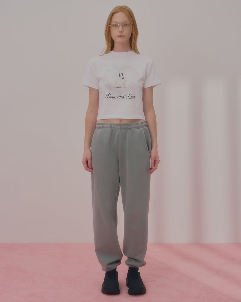 HEART RABBIT CROP TSHIRT-WHITE