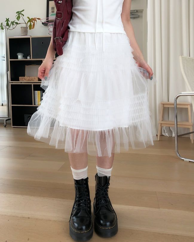 ULAN(ユレン)の「Rita Chiffon Frill Midi Skirt(Skirts)」