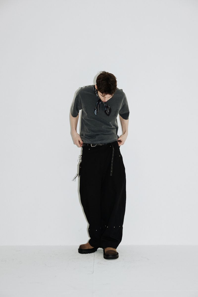 Incision Rivet Wide Pants (Vintage-black)