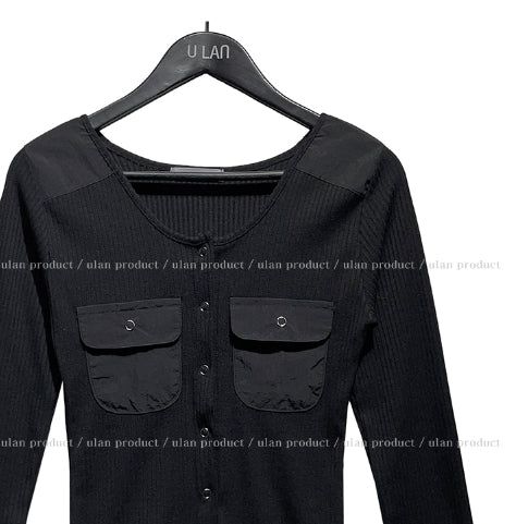 Luchi color matching pocket ribbed cardigan