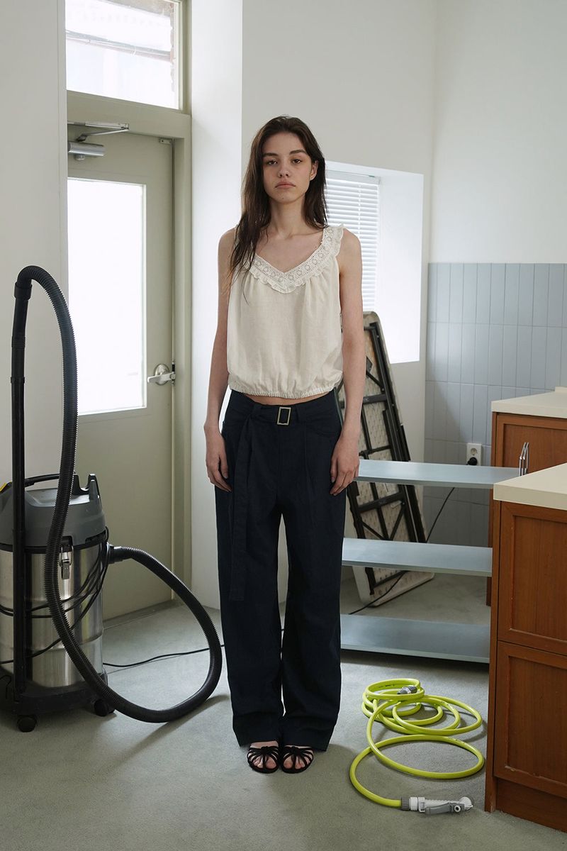 Linen belted pants_navy