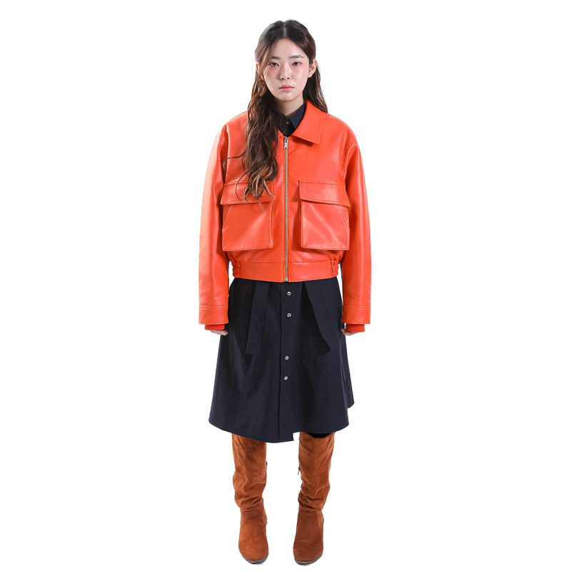 RIDERS LEATHER BOMBER ORANGE