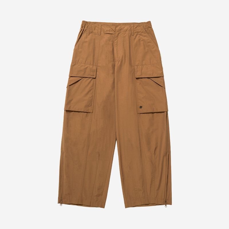 Nylon RIB Wide Pocket Pants - CAMEL