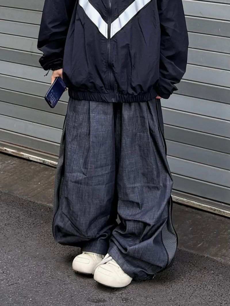 denim two-way zipper balloon pants