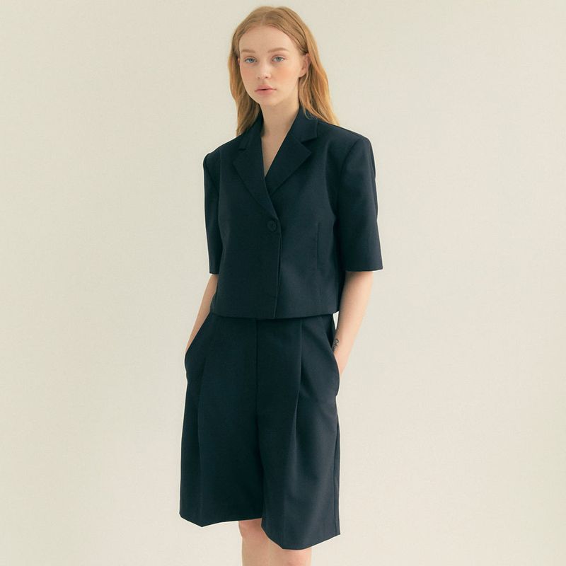 Crop Unbal Half Sleeve Jacket (Black)