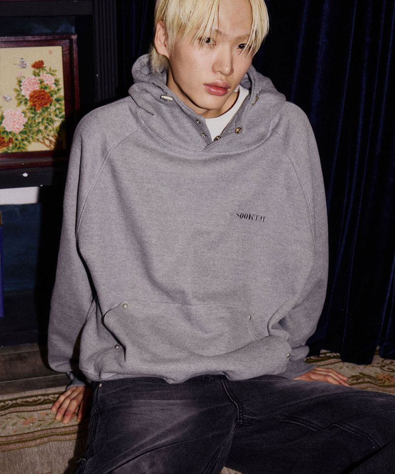 SNAP LOGO BALLOON HOODIE_BEIGE GRAY