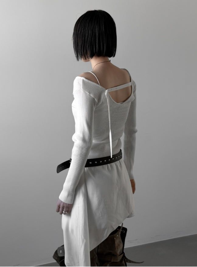 Ribbed Backless V-Neck Knit
