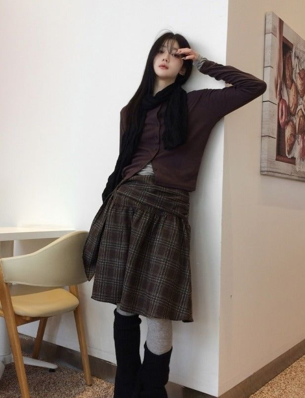 Glen check midi skirt