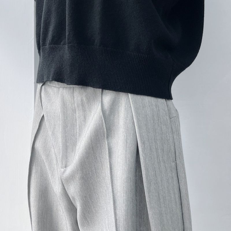 Curved Seam Draped Wide Trousers