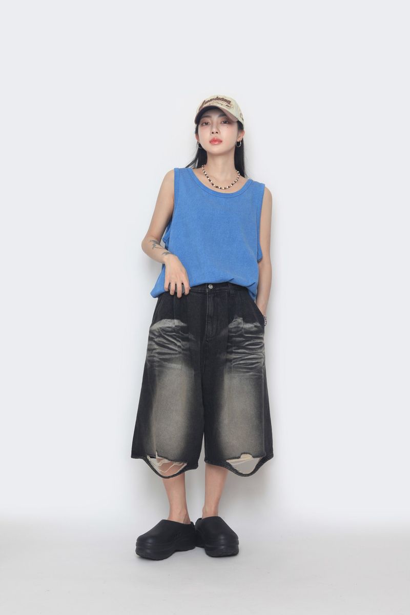 Vintage half denim pants