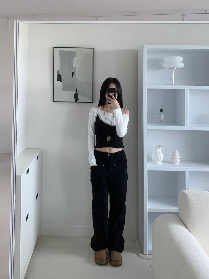 Velvetine Contrast Lace Slit Top