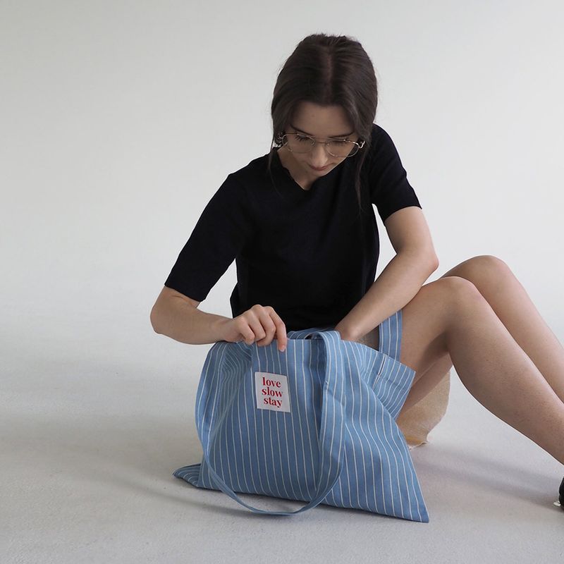 stripe eco bag_sky