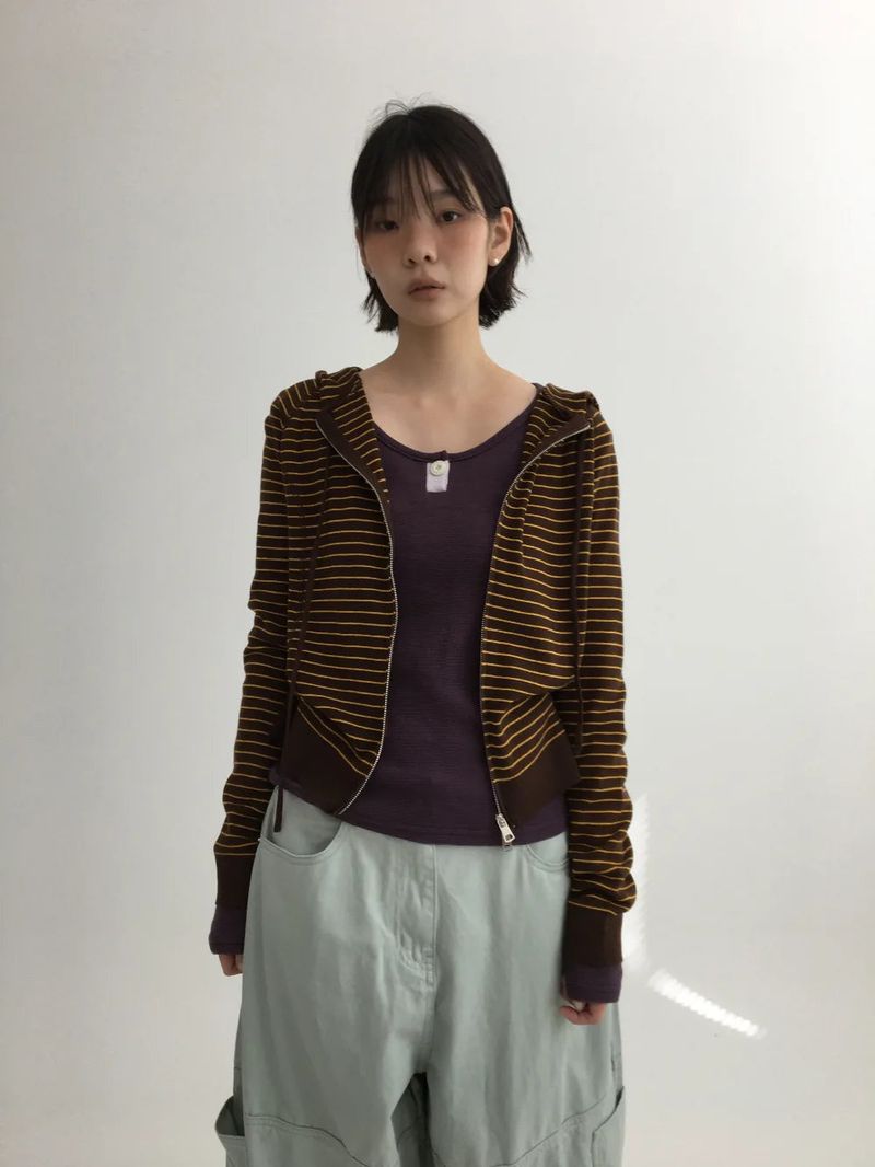 Bobby Striped Knit Zip-Up Hoodie (7color)