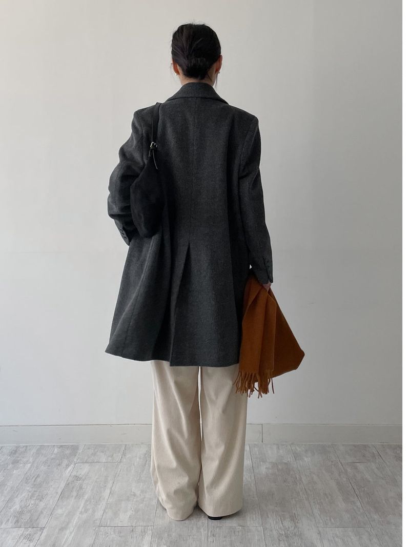 [Merino wool 90%] Stitched collar half coat
