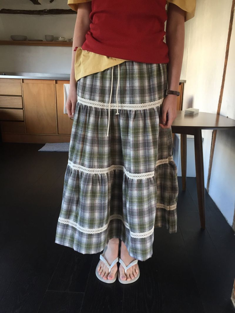 Eden check long skirt (2color)
