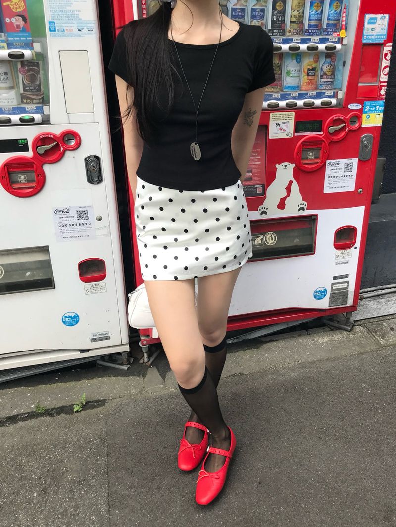 French Glow Dot Satin Mini Skirt
