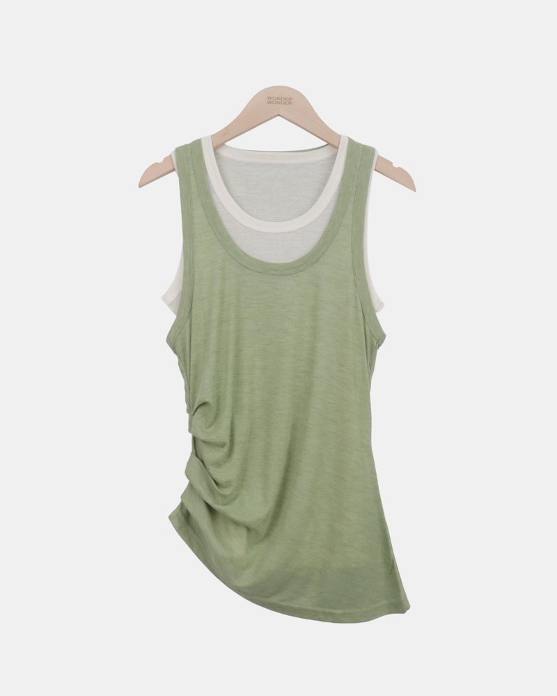 Tendo Shirred Double-Layer Sleeveless Top