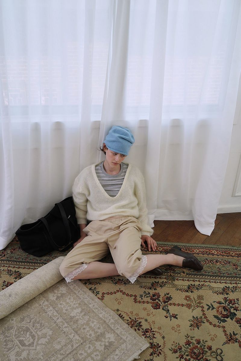 Soft shirring beanie_skyblue